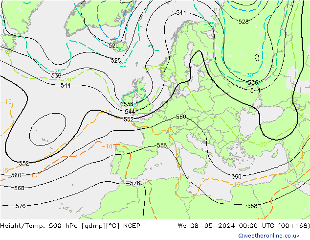 Yükseklik/Sıc. 500 hPa NCEP Çar 08.05.2024 00 UTC