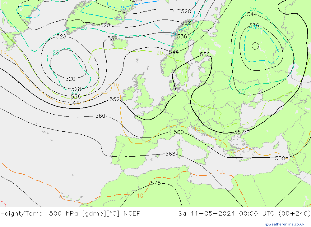Yükseklik/Sıc. 500 hPa NCEP Cts 11.05.2024 00 UTC