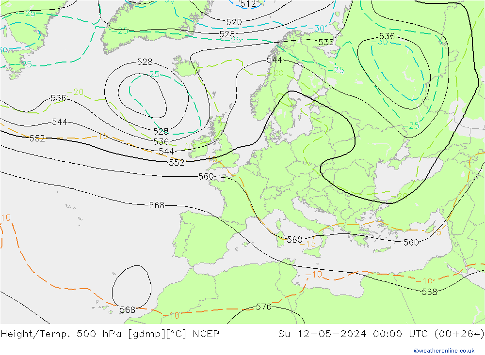 Yükseklik/Sıc. 500 hPa NCEP Paz 12.05.2024 00 UTC