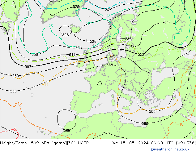 Height/Temp. 500 hPa NCEP mer 15.05.2024 00 UTC