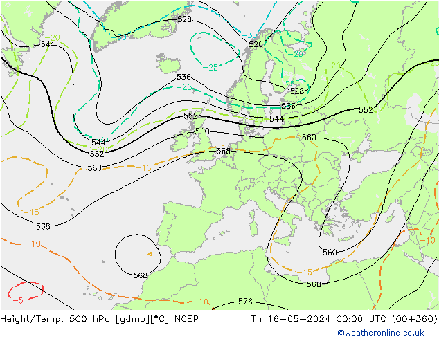 Hoogte/Temp. 500 hPa NCEP do 16.05.2024 00 UTC
