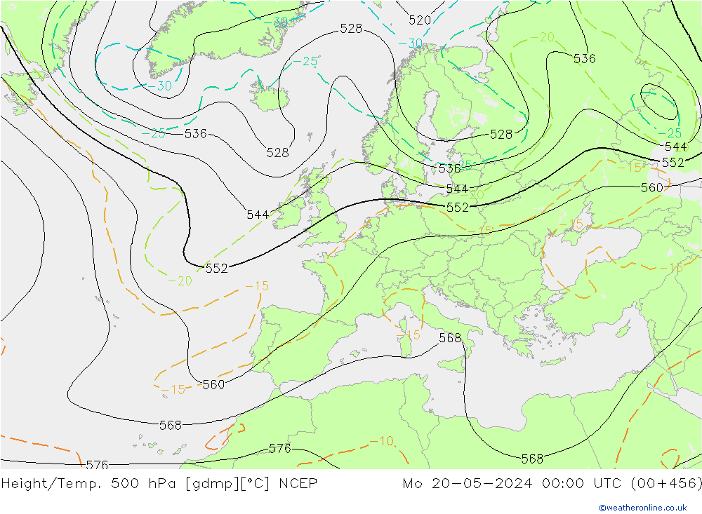 Height/Temp. 500 hPa NCEP Mo 20.05.2024 00 UTC