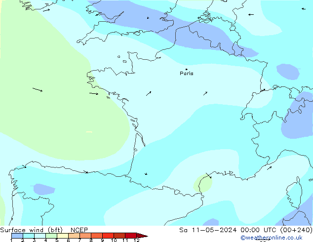 Rüzgar 10 m (bft) NCEP Cts 11.05.2024 00 UTC