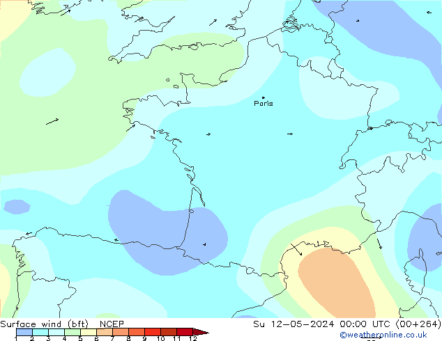 Wind 10 m (bft) NCEP zo 12.05.2024 00 UTC