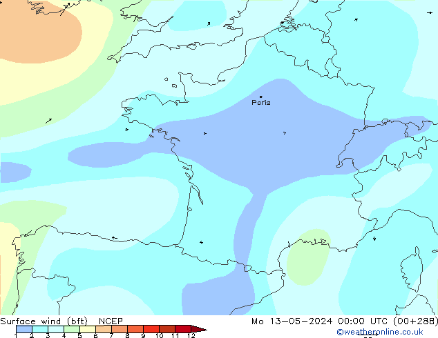 Bodenwind (bft) NCEP Mo 13.05.2024 00 UTC