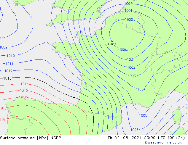 Presión superficial NCEP jue 02.05.2024 00 UTC