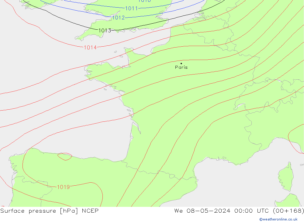 Luchtdruk (Grond) NCEP wo 08.05.2024 00 UTC