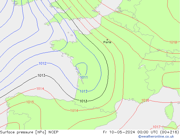 Presión superficial NCEP vie 10.05.2024 00 UTC