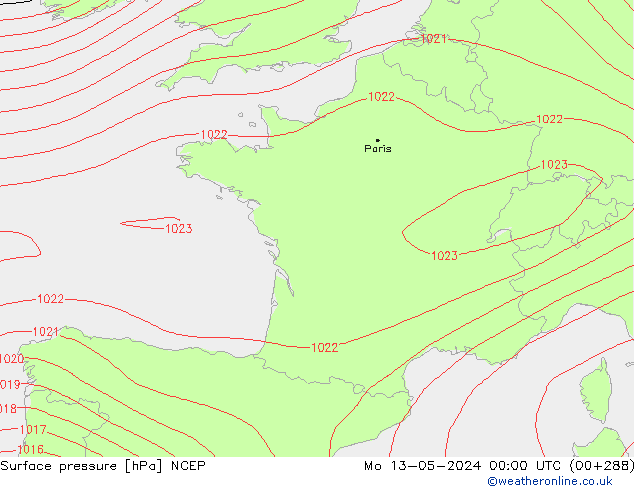 Presión superficial NCEP lun 13.05.2024 00 UTC
