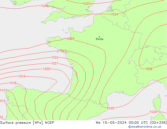 pression de l'air NCEP mer 15.05.2024 00 UTC