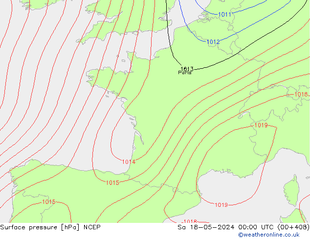 Pressione al suolo NCEP sab 18.05.2024 00 UTC