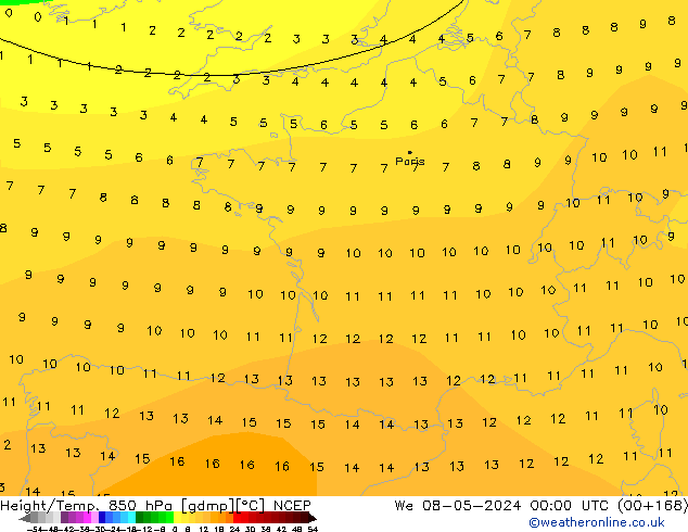 Height/Temp. 850 hPa NCEP St 08.05.2024 00 UTC