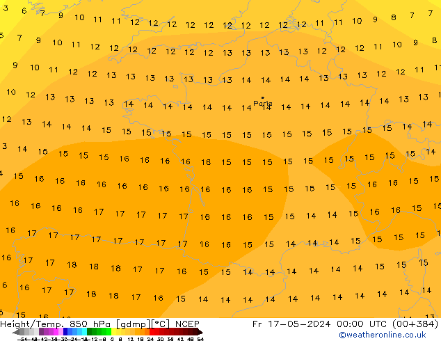 Height/Temp. 850 hPa NCEP Fr 17.05.2024 00 UTC