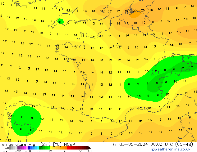 Maksimum Değer (2m) NCEP Cu 03.05.2024 00 UTC