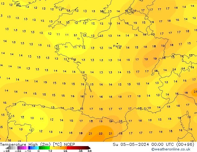 Temp. massima (2m) NCEP dom 05.05.2024 00 UTC