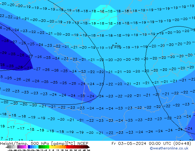 Yükseklik/Sıc. 500 hPa NCEP Cu 03.05.2024 00 UTC