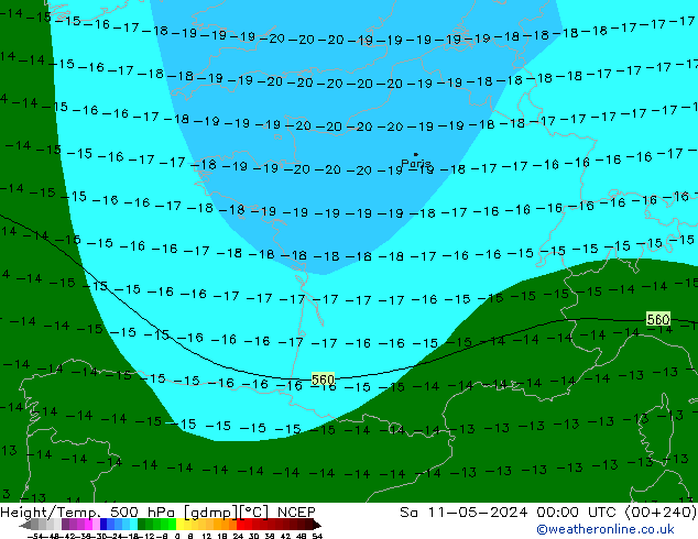 Yükseklik/Sıc. 500 hPa NCEP Cts 11.05.2024 00 UTC