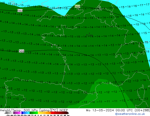 Height/Temp. 500 hPa NCEP Mo 13.05.2024 00 UTC