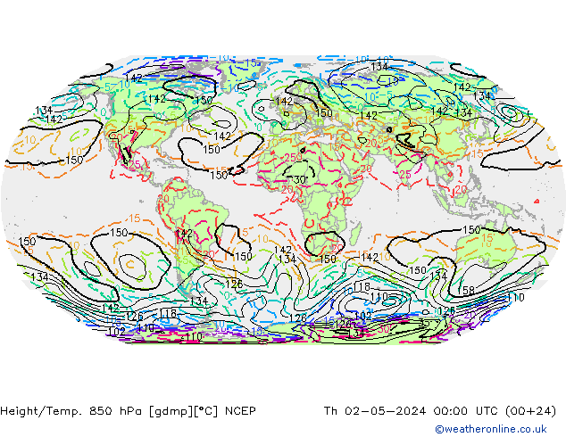Height/Temp. 850 hPa NCEP 星期四 02.05.2024 00 UTC