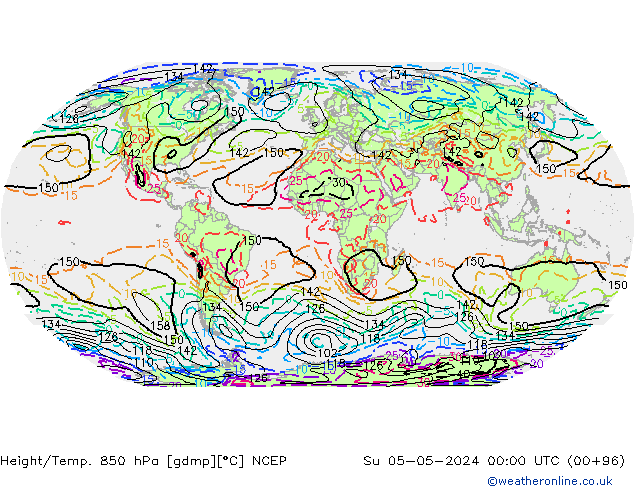 Geop./Temp. 850 hPa NCEP dom 05.05.2024 00 UTC