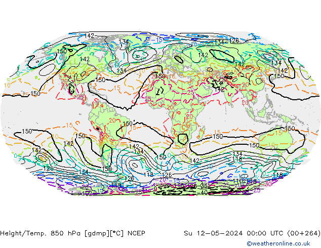 Géop./Temp. 850 hPa NCEP dim 12.05.2024 00 UTC