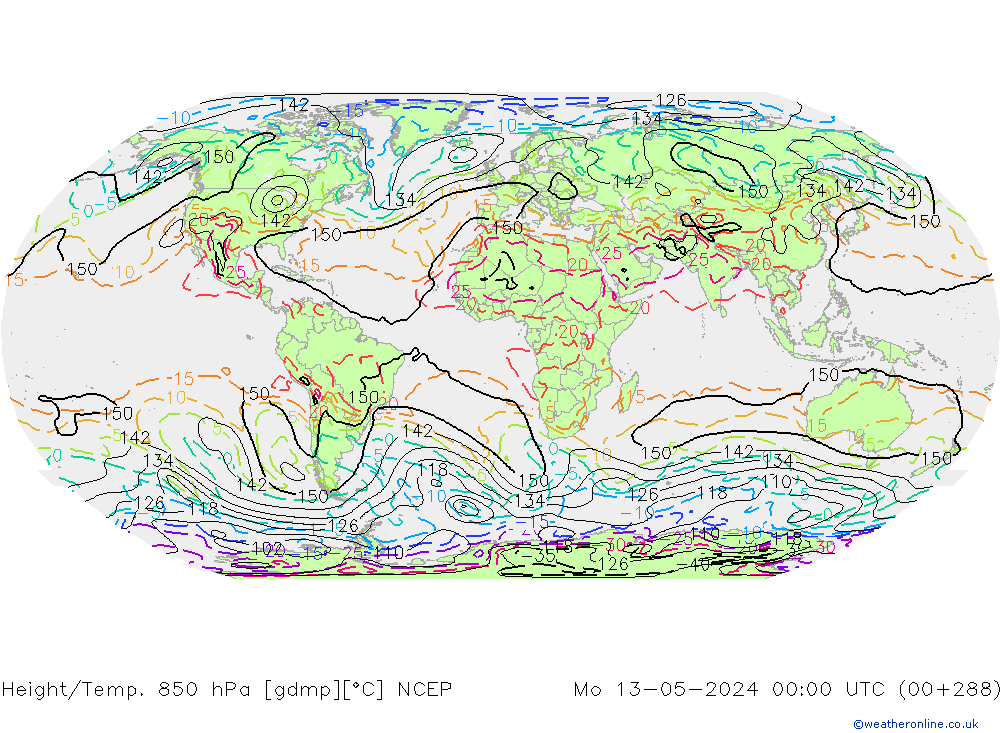 Height/Temp. 850 hPa NCEP Po 13.05.2024 00 UTC