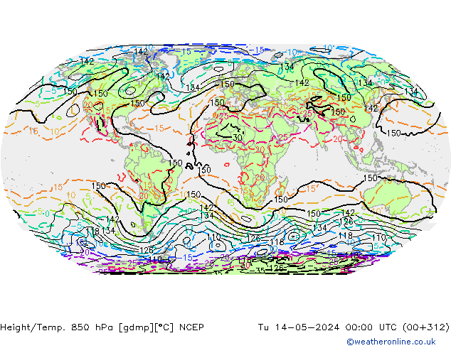 Geop./Temp. 850 hPa NCEP mar 14.05.2024 00 UTC