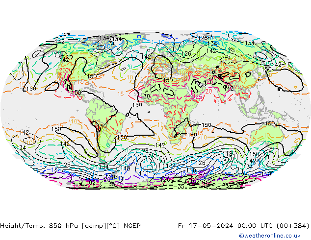 Hoogte/Temp. 850 hPa NCEP vr 17.05.2024 00 UTC
