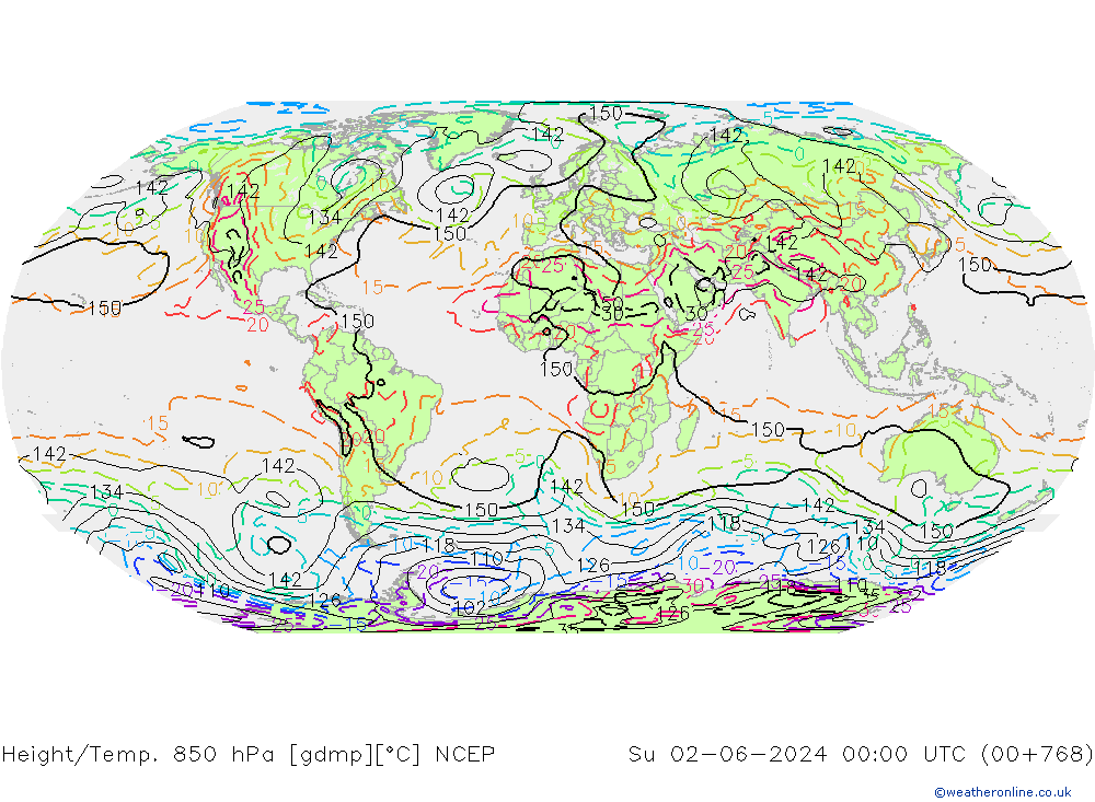 Hoogte/Temp. 850 hPa NCEP zo 02.06.2024 00 UTC