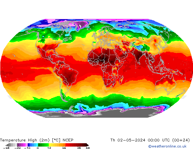 Temperature High (2m) NCEP 星期四 02.05.2024 00 UTC