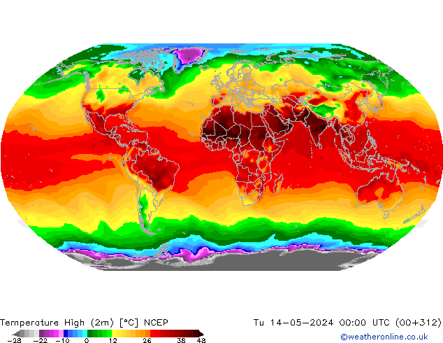 Temperature High (2m) NCEP Tu 14.05.2024 00 UTC