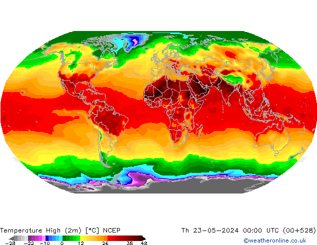 Temperature High (2m) NCEP Th 23.05.2024 00 UTC