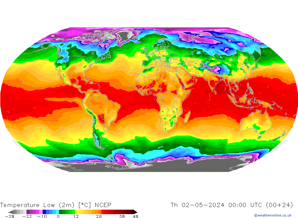 Min.temperatuur (2m) NCEP do 02.05.2024 00 UTC