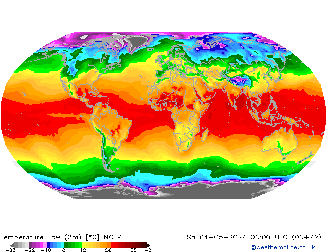 Nejnižší teplota (2m) NCEP So 04.05.2024 00 UTC