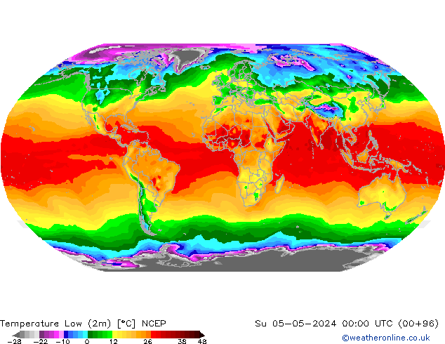 Temp. minima (2m) NCEP dom 05.05.2024 00 UTC