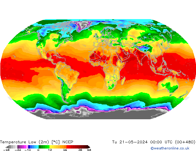 temperatura mín. (2m) NCEP Ter 21.05.2024 00 UTC