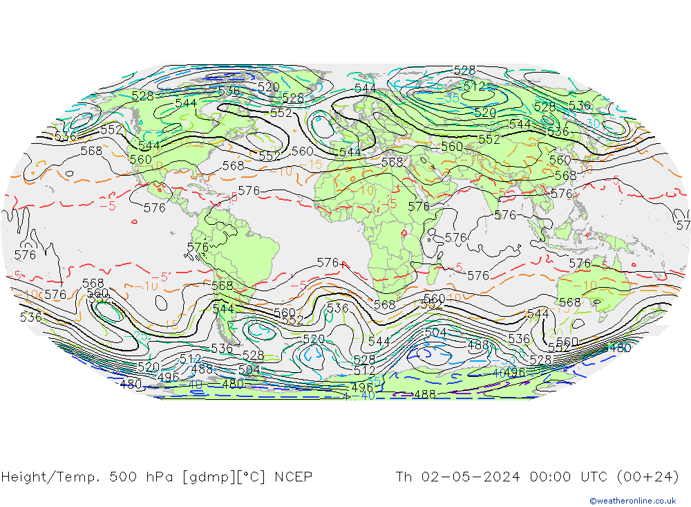 Geop./Temp. 500 hPa NCEP jue 02.05.2024 00 UTC