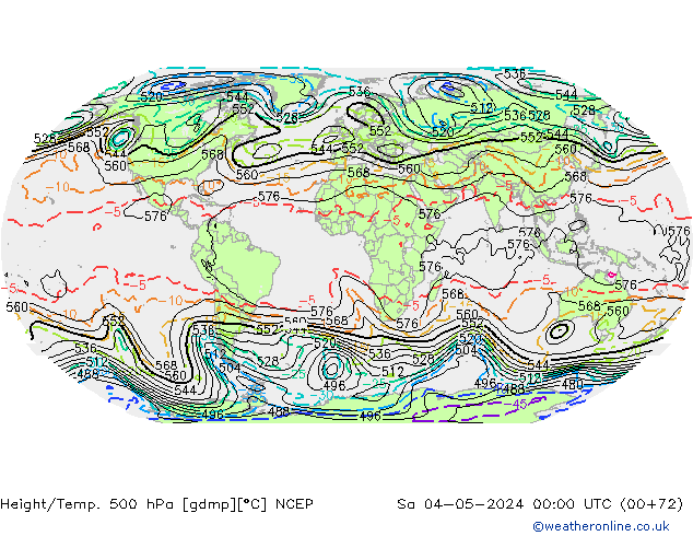 Height/Temp. 500 гПа NCEP сб 04.05.2024 00 UTC