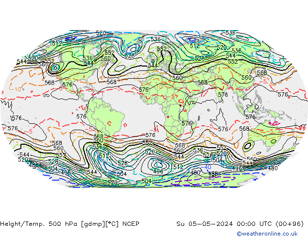 Yükseklik/Sıc. 500 hPa NCEP Paz 05.05.2024 00 UTC