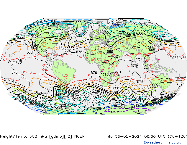 Height/Temp. 500 гПа NCEP пн 06.05.2024 00 UTC