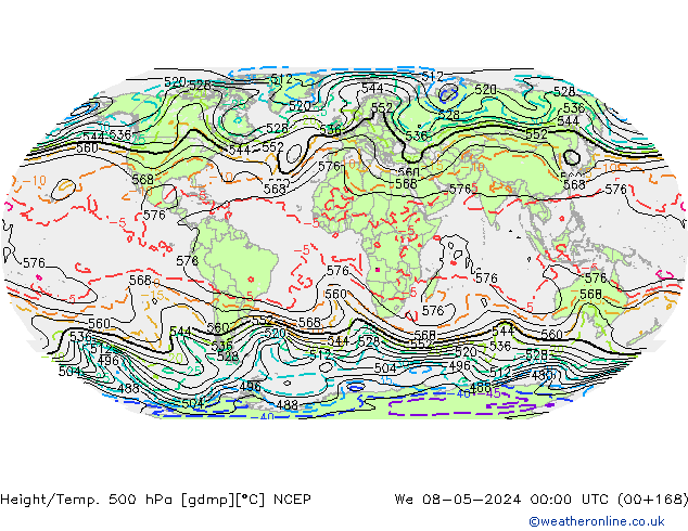 Height/Temp. 500 hPa NCEP Qua 08.05.2024 00 UTC