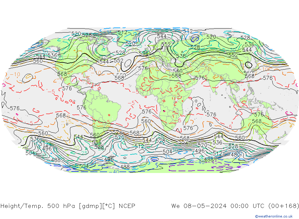 Height/Temp. 500 hPa NCEP Mi 08.05.2024 00 UTC