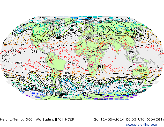 Yükseklik/Sıc. 500 hPa NCEP Paz 12.05.2024 00 UTC