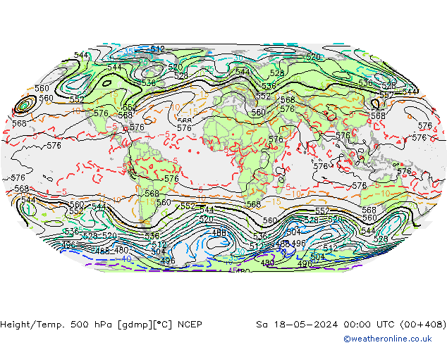 Height/Temp. 500 гПа NCEP сб 18.05.2024 00 UTC