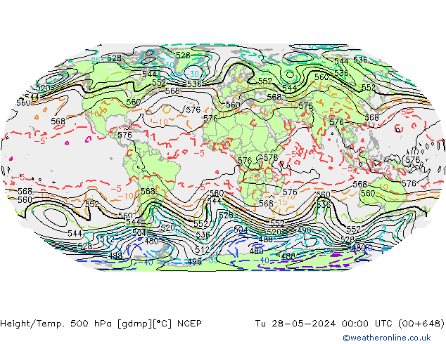 Hoogte/Temp. 500 hPa NCEP di 28.05.2024 00 UTC