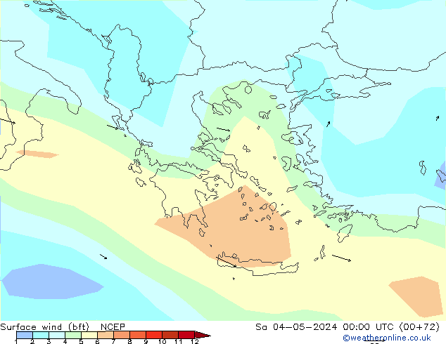 Vento 10 m (bft) NCEP sab 04.05.2024 00 UTC