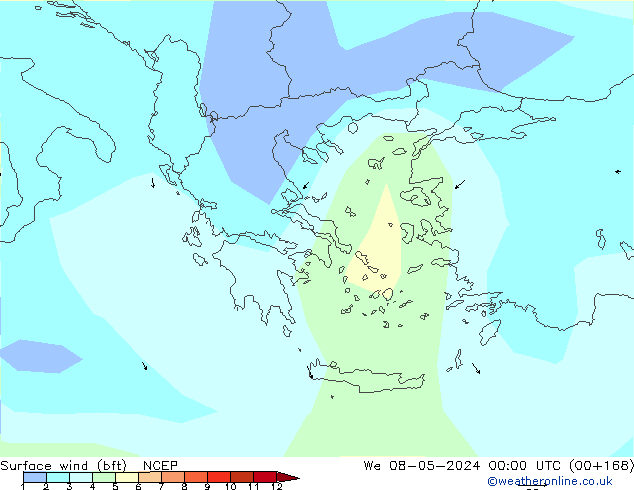 Wind 10 m (bft) NCEP wo 08.05.2024 00 UTC