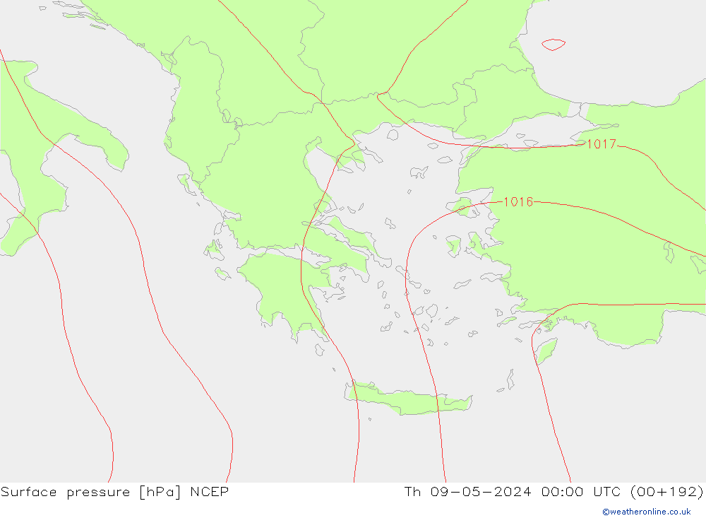 Surface pressure NCEP Th 09.05.2024 00 UTC