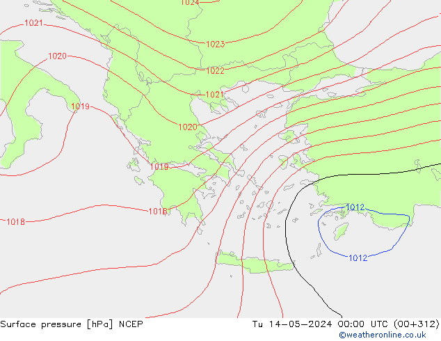 Atmosférický tlak NCEP Út 14.05.2024 00 UTC