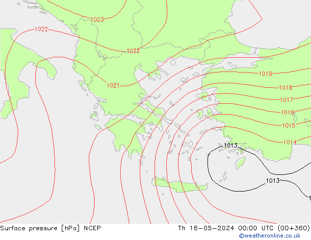 Atmosférický tlak NCEP Čt 16.05.2024 00 UTC